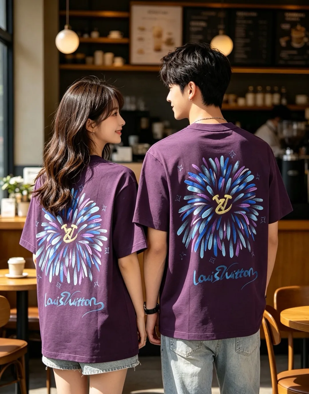 Louis Vuitton/Louis Vuitton watercolor fireworks inkjet short sleeves